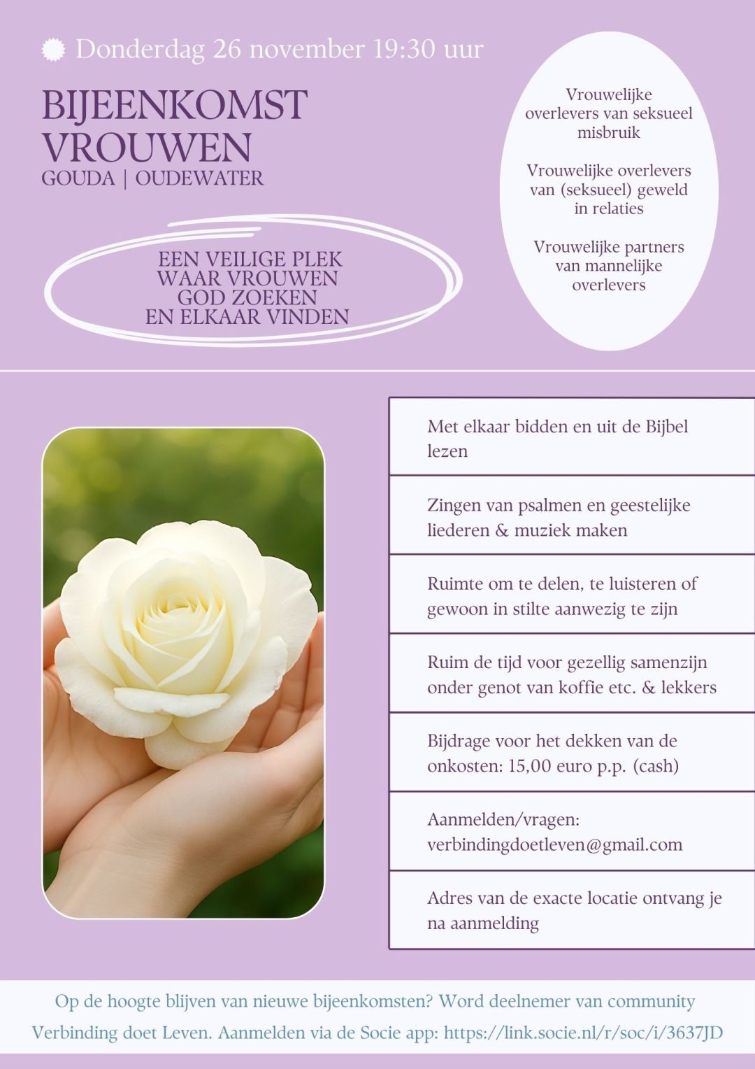'Vrouwen die God zoeken en elkaar vinden' | Bijeenkomsten lotgenoten & naastbetrokkenen seksueel misbruik / -geweld